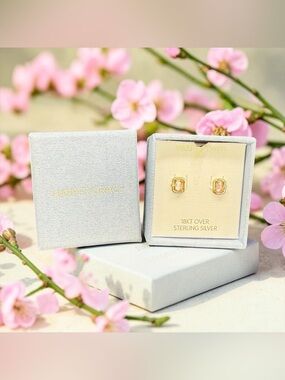 🩷HARPER GRACE🩷18KT Over Sterling Silver Pink  Crystal Stud Earrings/NIB